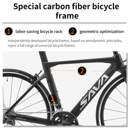 SAVADECK Carbon Road Bike with Shimano SORA R3000 18 Speed Derailleur System,Racing Bicycle with Carbon Fiber Frame Carbon Fork and Double V Brake for Adult.(Black 54cm)