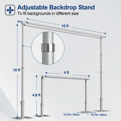EMART 10x10 ft Double Crossbar Heavy Duty Backdrop Stand, Adjustable Pipe and Drape Photo Booth Frame for Wedding, Party, Christmas, Birthday Decorations