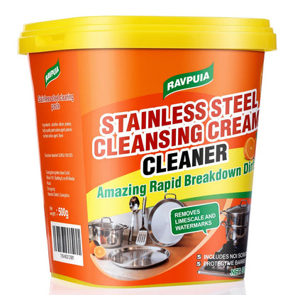 STAINLESS STEEL CLEANER & POLISH - Heavy Duty Cleaning Paste for Stove, Oven, Pans, Cookware, Sink | All Purpose Multi-Purpose Household Cleaner | Removes Grease & Stains | with 2 Sponges (500g)