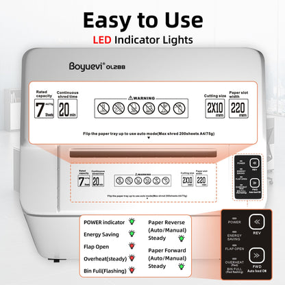 Boyuevi 200-Sheet Auto Feed Paper Shredder, Touchscreen Heavy Duty Shredders, 40 Min Non-Stop, P-5 Ultra Security Commercial Shredder for Home Office, Micro Cut with Wheels, 5.8 Gal Bin, <60 dB
