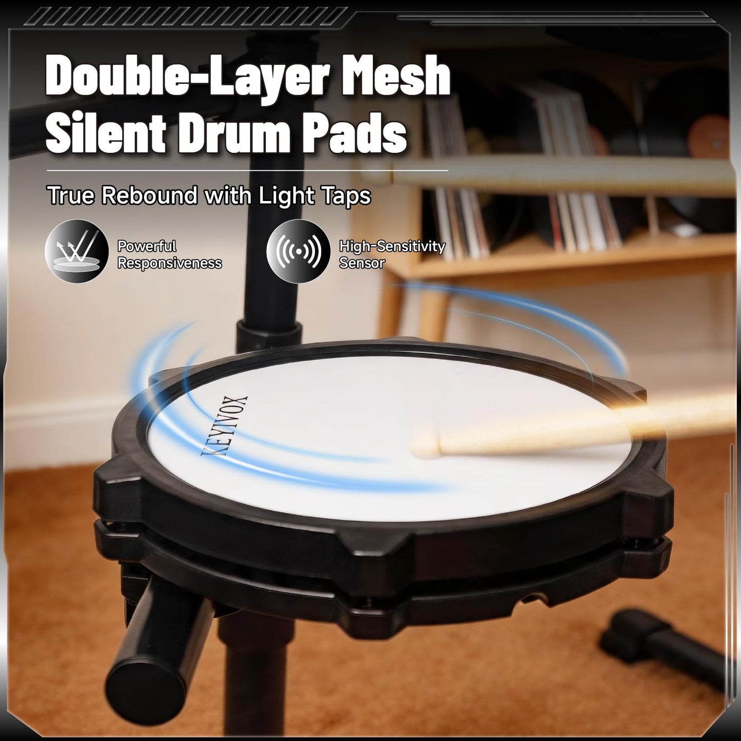 Electric Drum Set - Silent Electronic Drum Set Adult, Drum Kit for Beginners with 4 Mesh Drum Pads, 150 Sounds, 30 Songs, 15 Kits, USB MIDI, Headphones, Throne, Sticks, Pedals, MT20C, Black