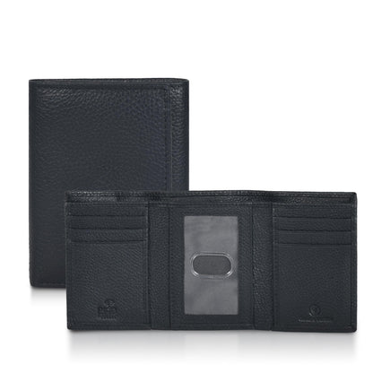 Leather Trifold Wallet For Men - RFID Blocking - 6 Card Slots, 2 Note Compartments & 1 ID Window - Minimalist Design, Slim Wallet - Premium, Fashionable Gifts for Him - Father's Day (Black Pebble)