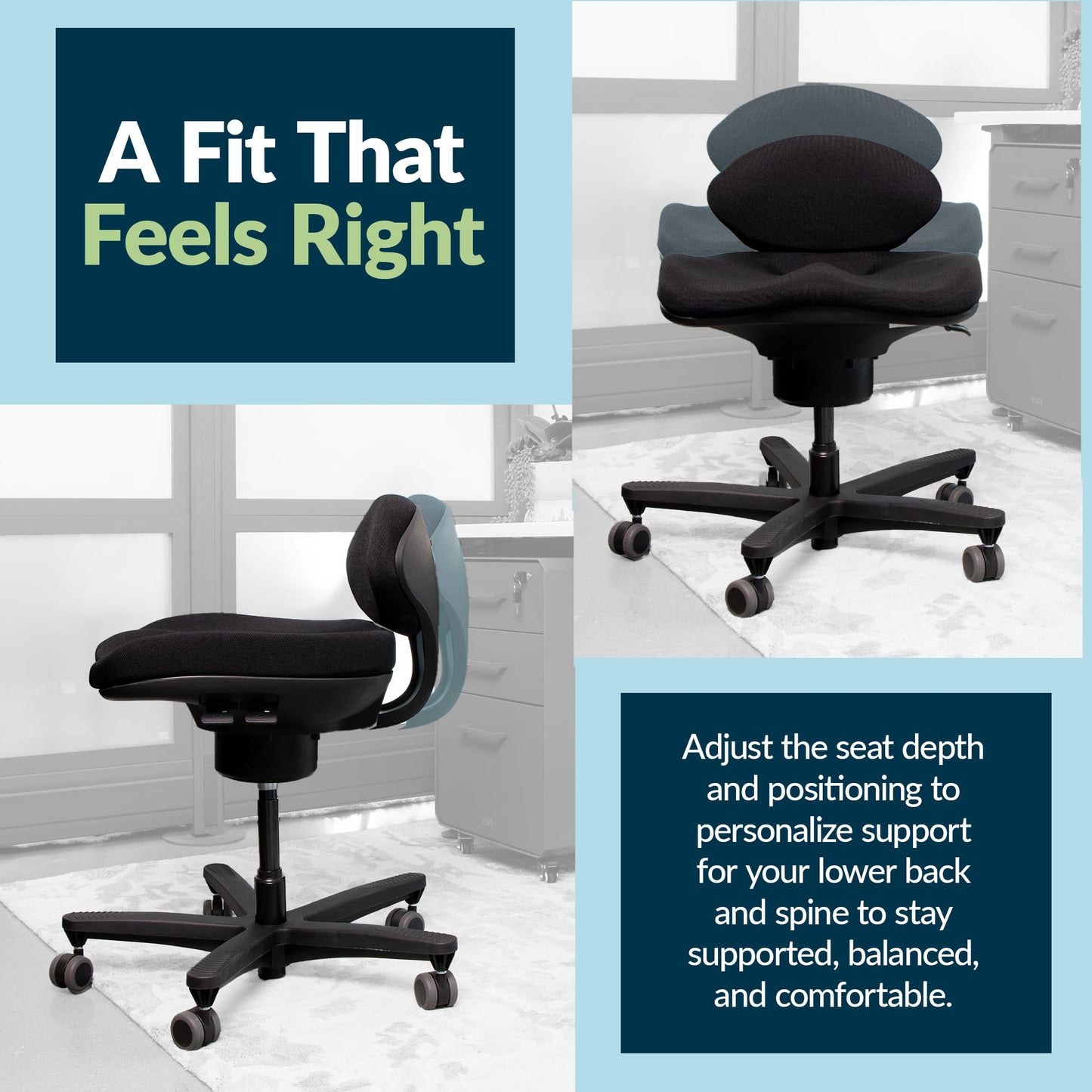 Vari CoreChair – Ergonomic Armless Office Chair for Active Sitting, Core Support & Posture – Adjustable Seat Height & Depth – Compact Task Chair for Home Office Desk – 250 lb Capacity (Black)