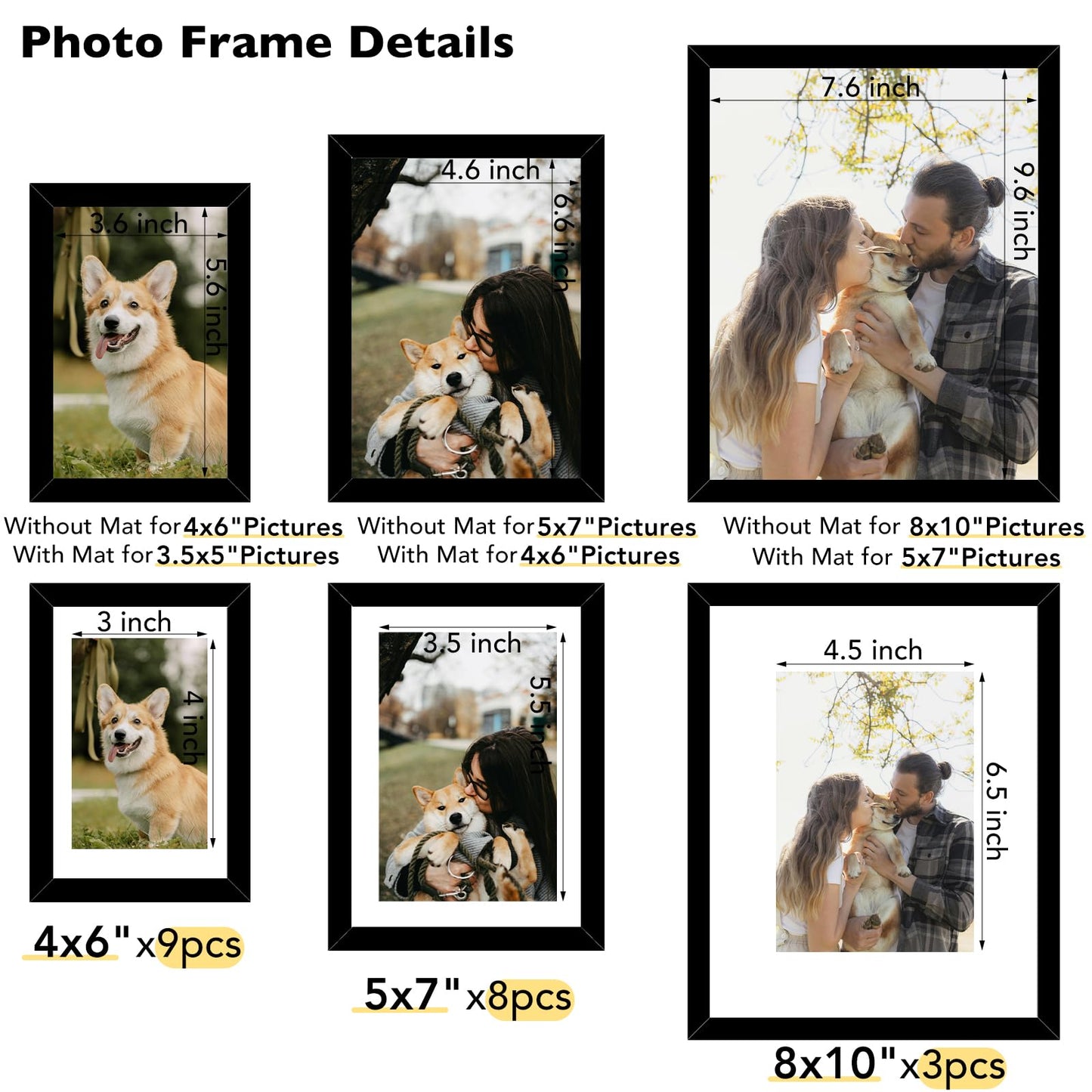 20 Packs Picture Frames Collage Wall Decor for Wall Hanging or Tabletop Display, Gallery Wall Frame Set for Family, Multi Sizes Photo Frames Collage Including 3Pcs 8x10, 8Pcs 5x7, 9Pcs 4x6, Black