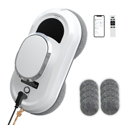 EAEGE Automatic Window Cleaning Robot, Smart Robot Window Cleaner Inside/Outside, 3000Pa Suction, Intelligent Path Planning, Remote Control for high Glass, Shower, Mirror with 10 Rags(White)