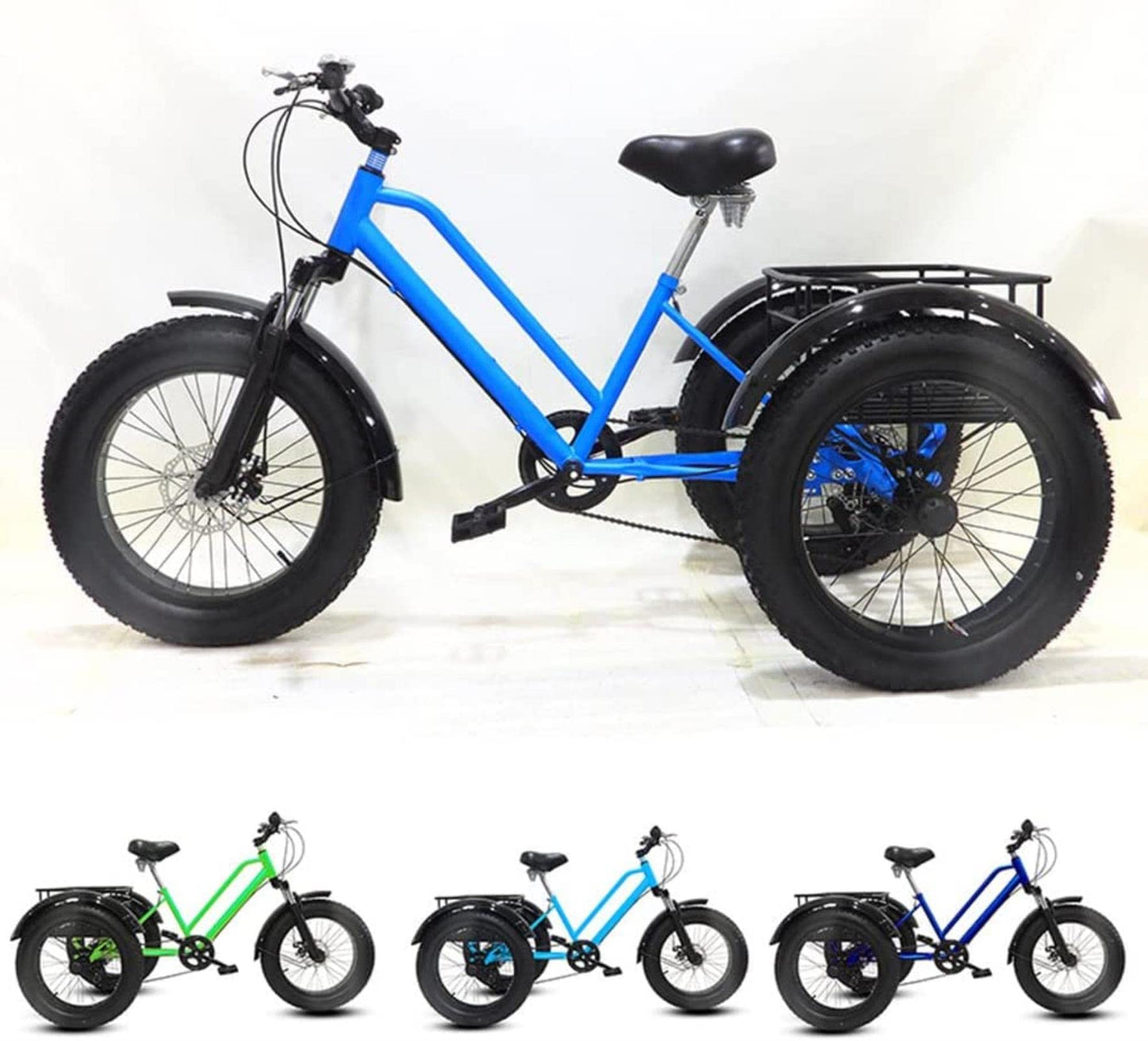 便利100 7-Speed Low Step-Through Tricycle 20" x 4.0 All Terrain Fat Tire Trike Urban Leisure Cycling Three-Wheel Bikes with Carry Cargo Basket, Vacation Camp Recreation Shopping Adult
