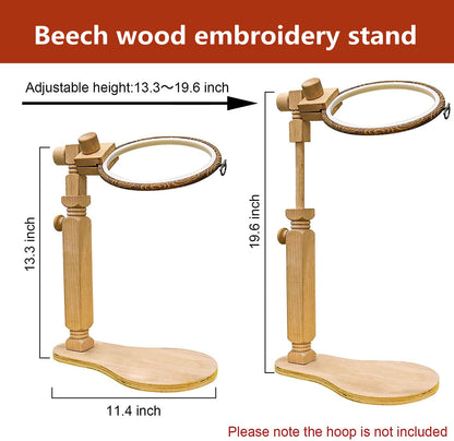 Embroidery Hoop Stand - Rotated Cross Stitch Stand Lap, Easy to Use Natural Beech Wood Embroidery Hoop Holder, Hands Cross Stitch Stand for Art Craft Sewing Needlework Projects