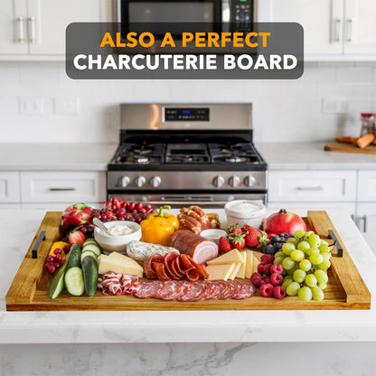 SpaceAid Noodle Board Stove Kitchen Cover with Handles, Top Covers for Gas Burners and Electric Stove, Oven Decor Accessories Wood Tray for Countertop, Natural Acacia