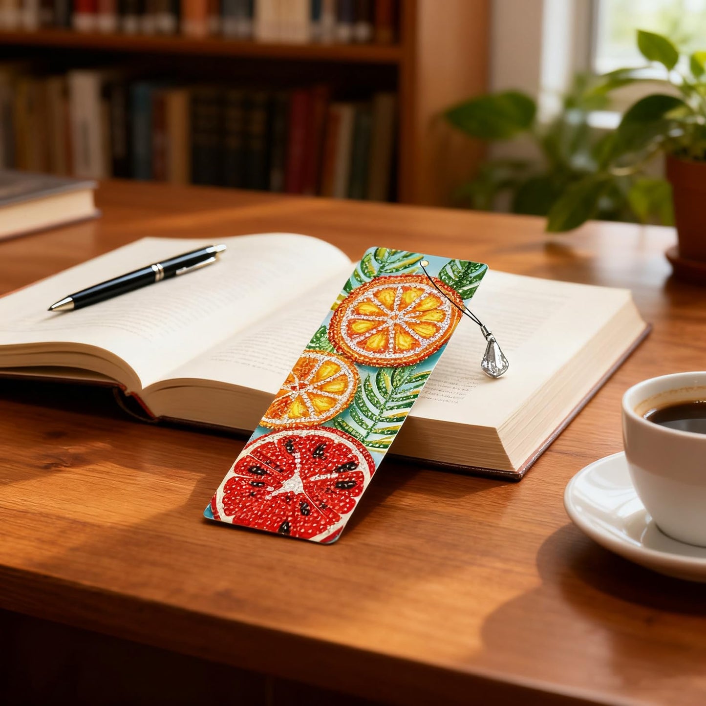 ACSAUMMY 4pcs Fruit Diamond Art Bookmarks, 5D DIY Diamond Painting Bookmark with Summer Oranges Grapefruit Design Beaded Rhinestone Diamond Art Kits for Adult Reading Women Beginner Birthday Gift