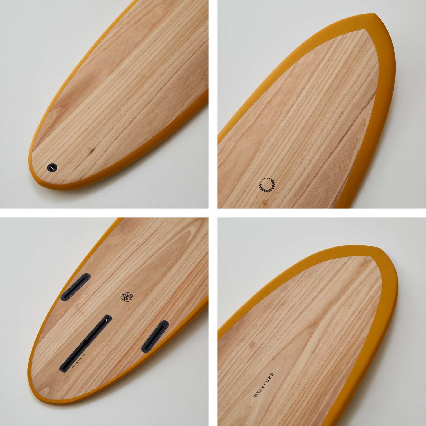 nanazero Wood Skin Surfboard Mid Length MID01 6'6" Yellow Brown, Durable and Light-Weight Structure