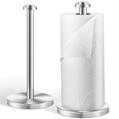 AOSION 2 Piece Stainless Steel Weighted Paper Towel Holder Countertop, Silver Vertical Kitchen Bathroom Paper Towel Holder, with Non-Slip Base