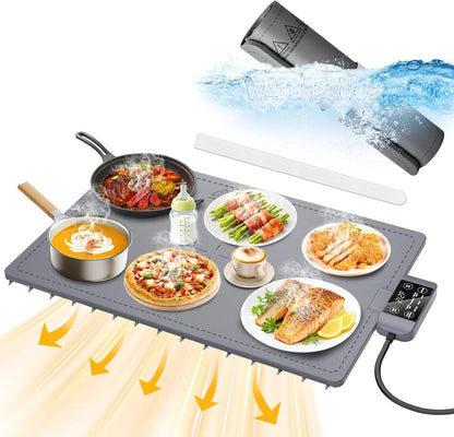 17 Setting 6 Waterproof Electric Food Warming Mat, Food Grade Silicone Warming Tray with Temp and Hours Timer, Full