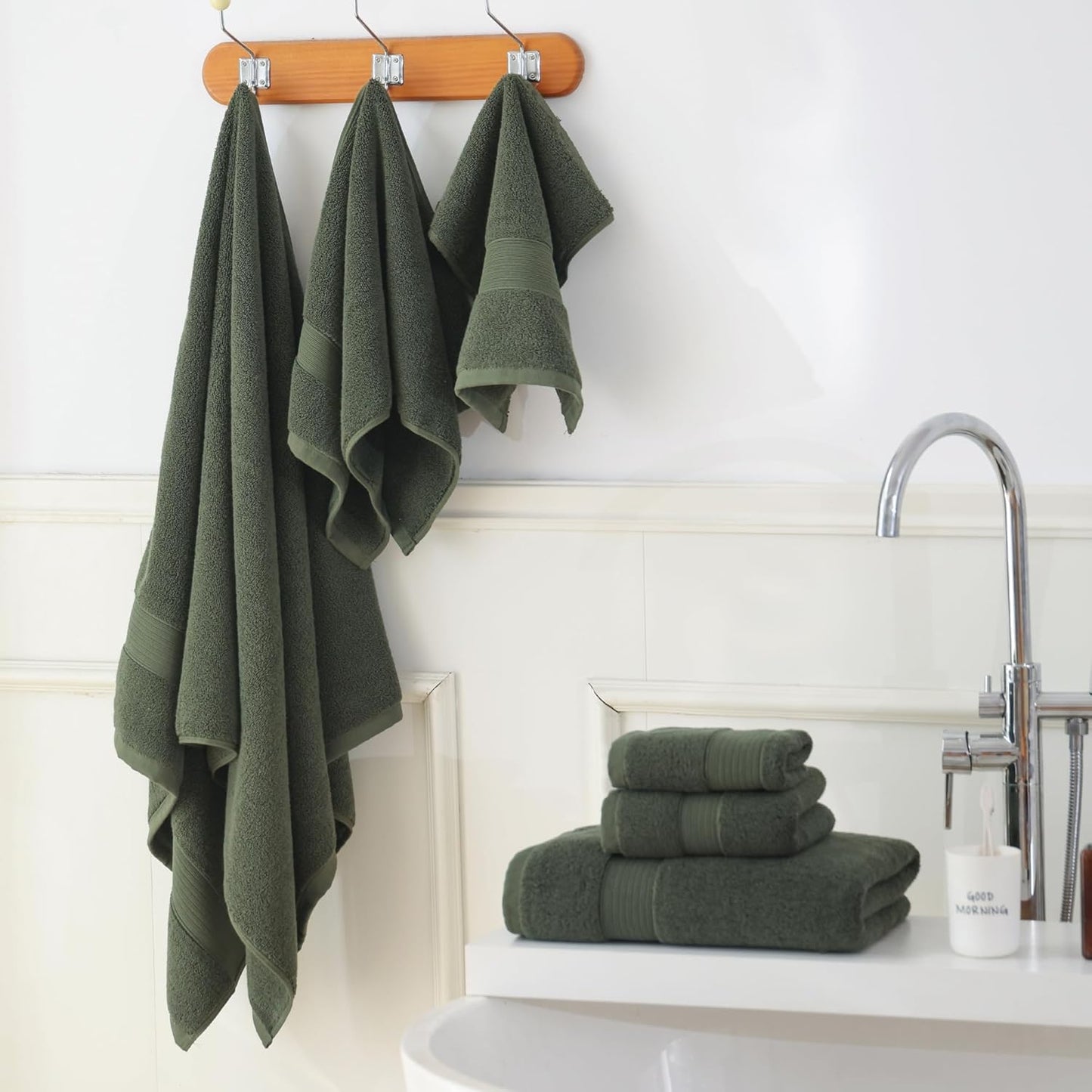 27x55 Set 100 650GSM Green,Pack 2) Bath Towels Percent Cotton Luxury Super Soft Absorbent Bathroom Towels (Olive