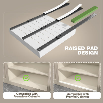 Seinloes 4 Pack Pull Out Cabinet Organizer 21" Deep,Full Extension 3 Slide Rails Slide Out Drawers With Raising Pad for Framed Cabinets,Expandable Width (12.3"-20.5"),No Drill Roll Out Shelves,White