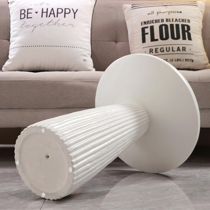 KEIKI Magnesium Oxide Fluted Base Side Table, 19.69" Round End Table for Indoors, Outdoors, Mid-Century Modern Side Table, Circle Fluted End Table for Living Room Patio, Ivory White