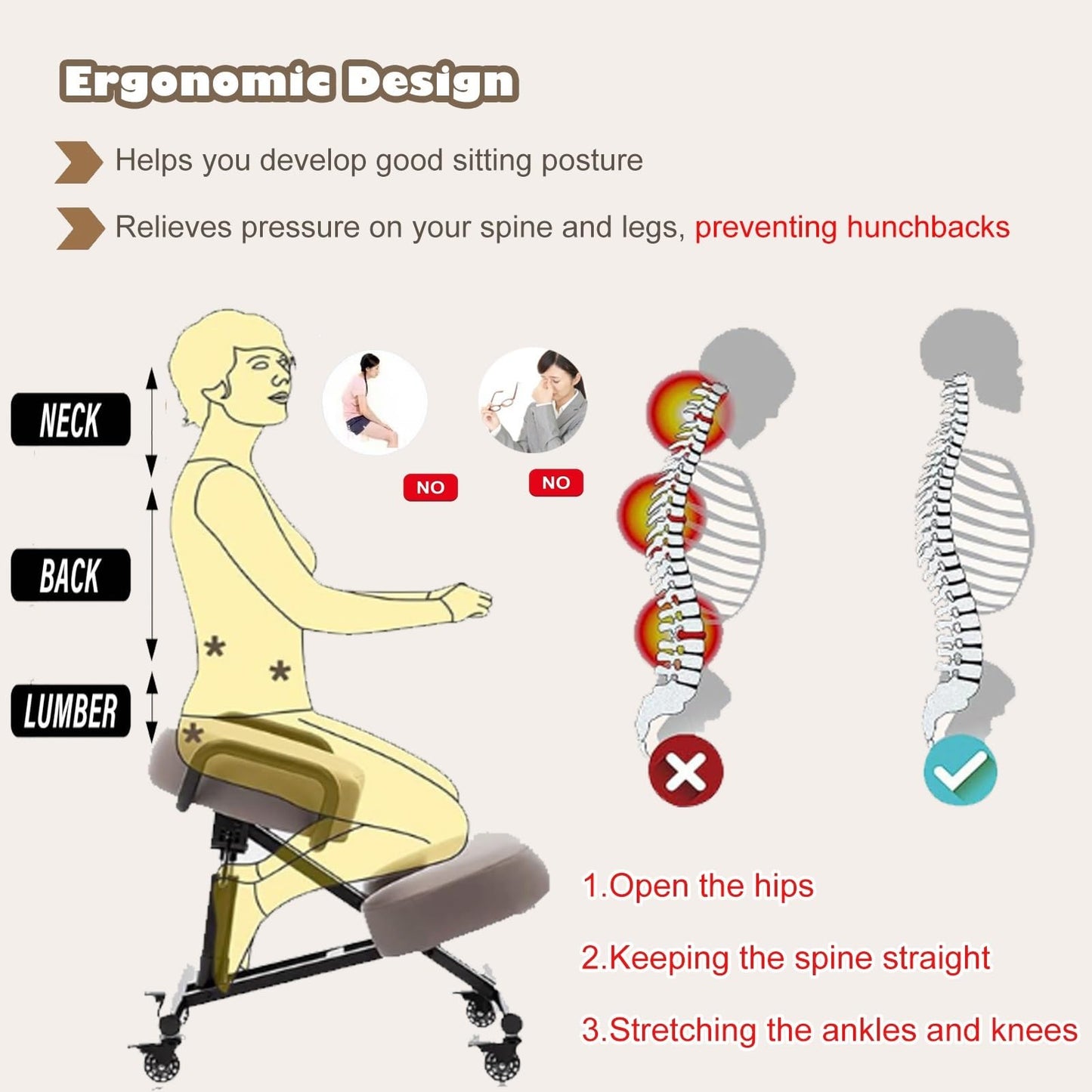 GenSDH Desk Kneeling Chairs Posture Chair for Desk - Ergonomic Chair Kneeling Chair with Arm - Posture Chair for Computer Workers Yoga Lovers Meditation Fana