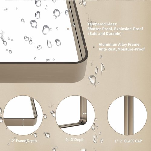 LOAAO Bronze Bathroom Mirror - 24”X32” Rounded Rectangle with Anti-Rust Brushed Metal Frame | Versatile Hanging Options