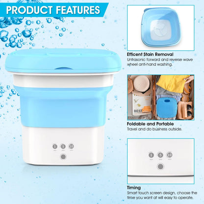 New Jalisco Portable Washing Machine, Foldable Mini Washer for Baby Clothes, Underwear, Small Items, Blue