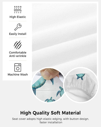 Sea Turtle Office Chair Covers, Stretchable 2 Piece Soft Decorative Computer Desk Chair Protector, Turquoise Tortoise