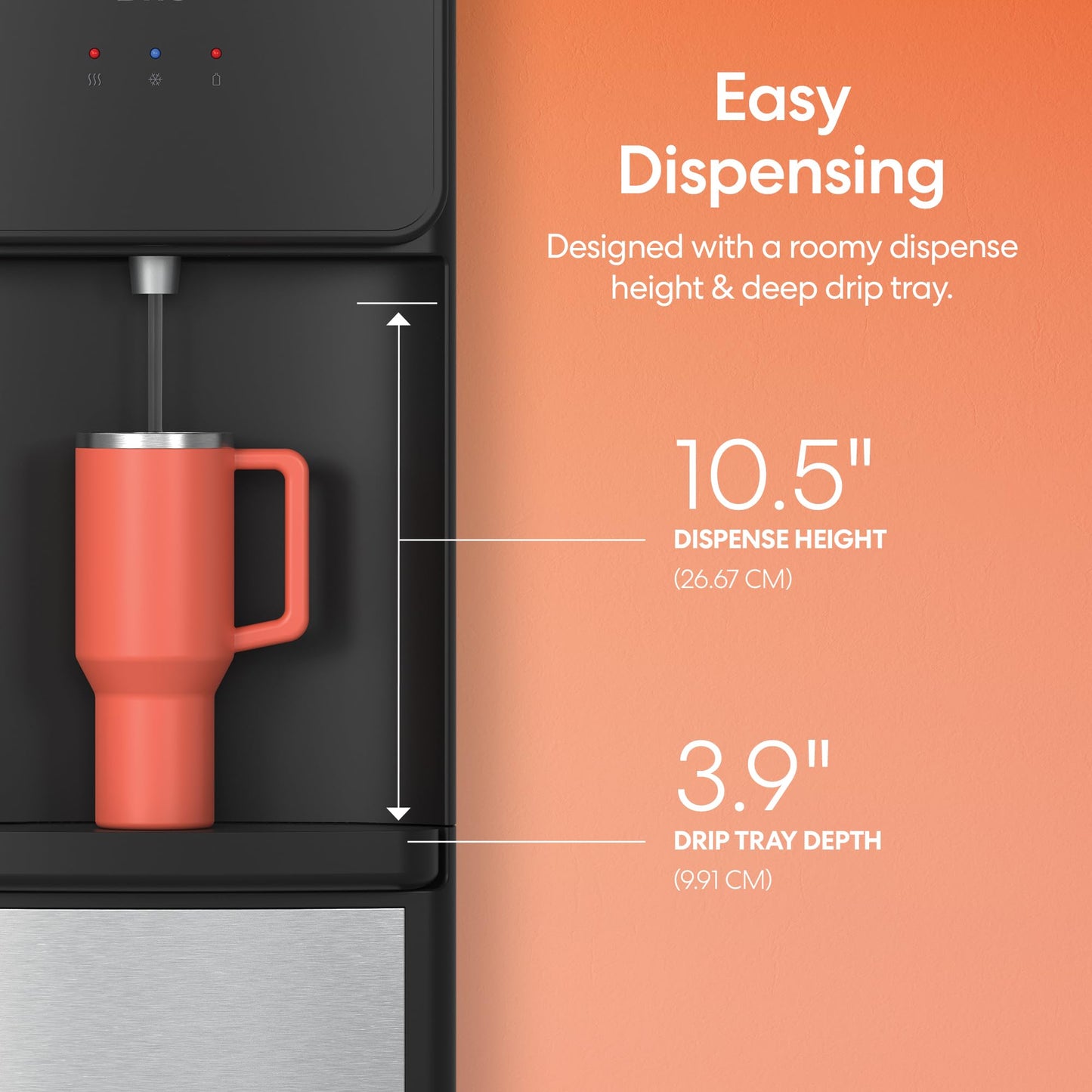 Brio 130SS Series Bottom Load Water Cooler Dispenser for 5 Gallon Bottles, Hot, Room & Cold, Great for Home or Office, Child Safety Lock, Empty Bottle Alert, Energy Star 3.0, Black & Stainless Steel