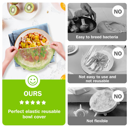 Mwellewm Plastic Bowl Covers Elastic Reusable Food Storage Stretch Saran Wrap Shower Caps Fresh Keeping Bags Bowl Covers for Bread Proofing Alternative to Foil for Family Outdoor Picnic 3 Size(120)
