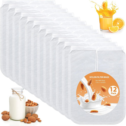 12 8 12 Inch Tudomro Pcs Nut Milk Bag Reusable Food Safe Nylon Bag Strainer Nut Milk Mesh for Straining Almond, Coffee