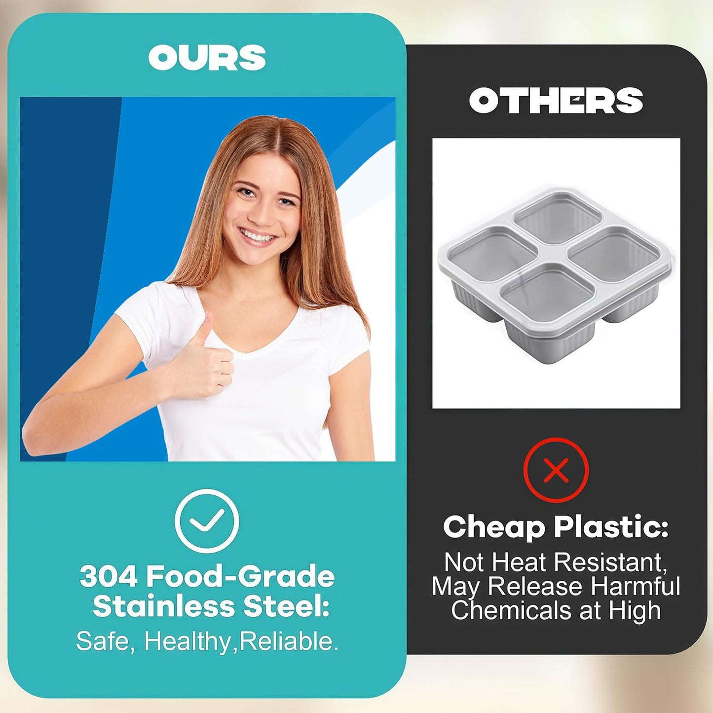BSTUR 4Pcs 304 Stainless Steel Bento Boxes, 2 Compartments Portable Food Storage Containers Snack Boxes with Lids, Divided Meal Prep Lunch Box Food Container Dishwasher Safe