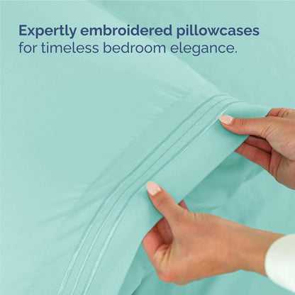 Skiennix Full Size 4-Piece Sheet Set - Comfy, Breathable Cooling Bed Sheets - Ultra-Soft, Deep Pockets, Spa Blue