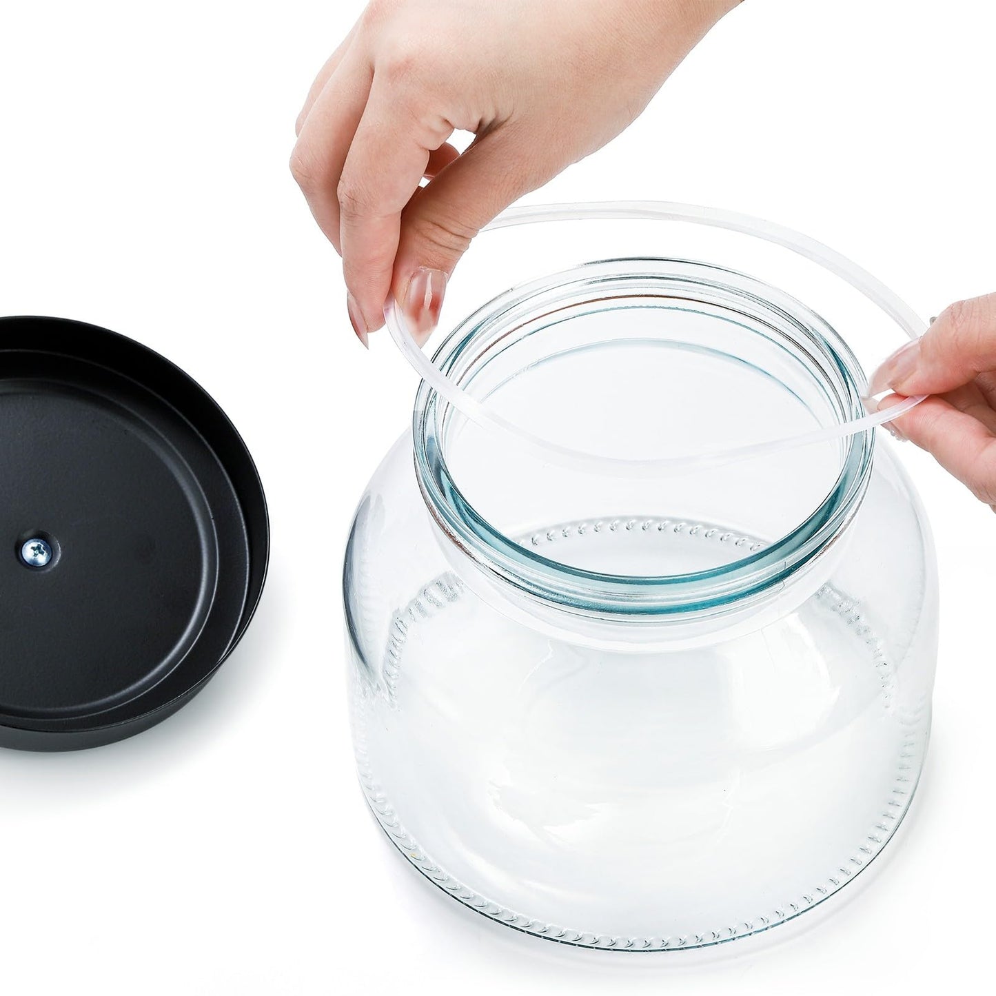 AVLA 3 Pack Glass Jars with Metal Lid, 58 OZ Clear Round Cookie Candy Jar, Food Storage Container with Black Lid, Empty Canister Set for Kitchen Counter, Pasta, Dog Treat, Snack