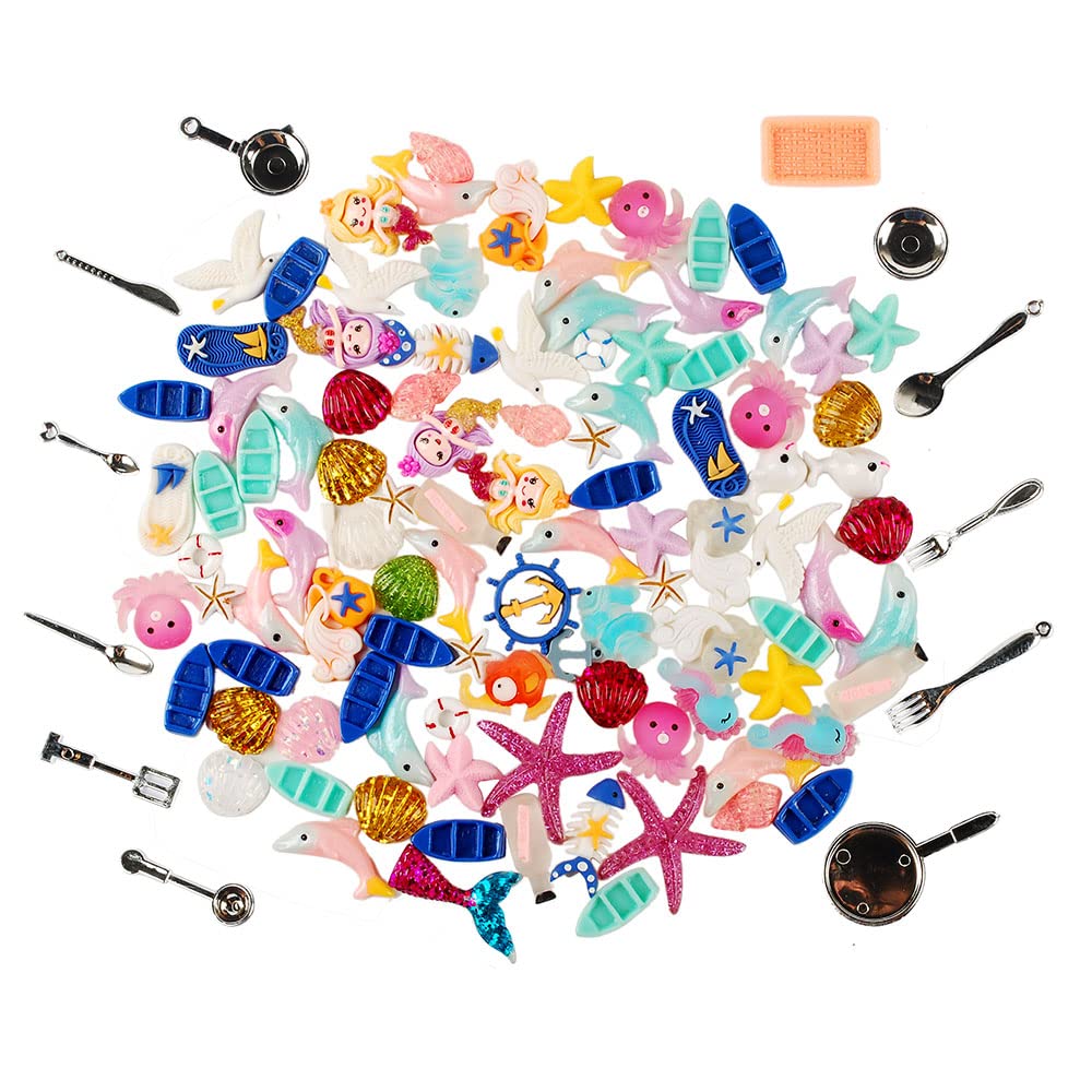 NWFashion 112PCS Miniature Decor Dessert Pastry Toy Food Cake Topper Scrapbooking Shoe Decoration Charms (Sea)