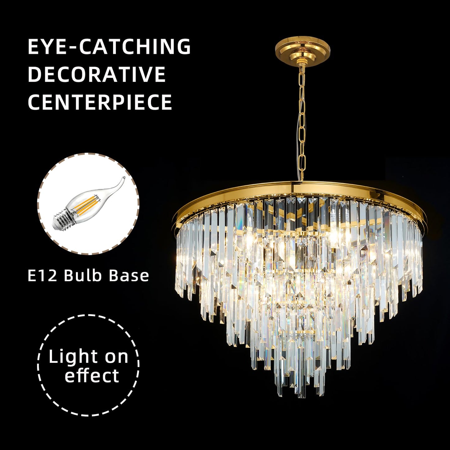 CHGUOSZ 27'' Modern Crystal Chandelier, Gold Round Ceiling Light with Clear Prisms, Luxury Flush Mount Lighting Fixture for Dining Room Bedroom Foyer