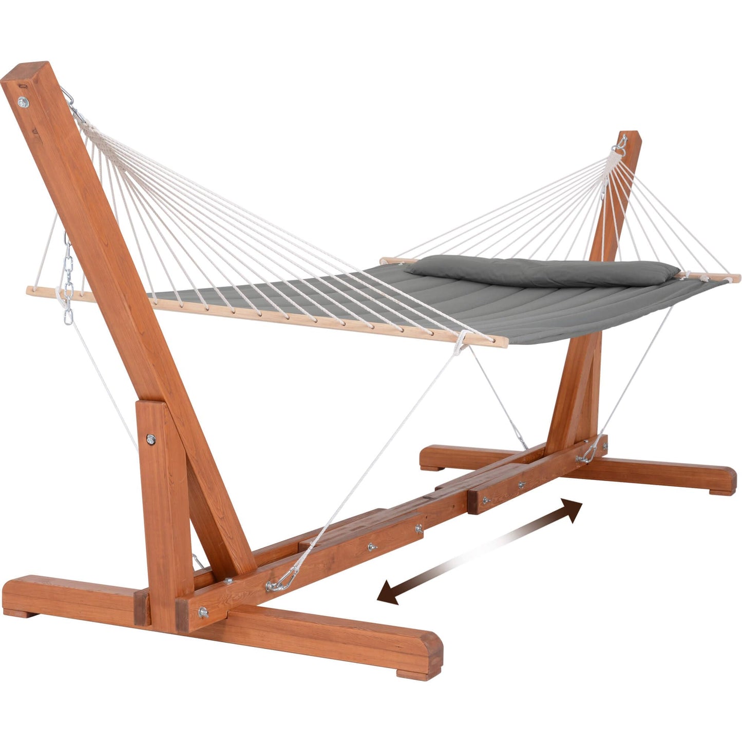 SUNCREAT Hammocks Double Hammock with Adjustable Wooden Stand Included, Outdoor Hammocks for Outside, 475 lbs Capacity, Dark Gray