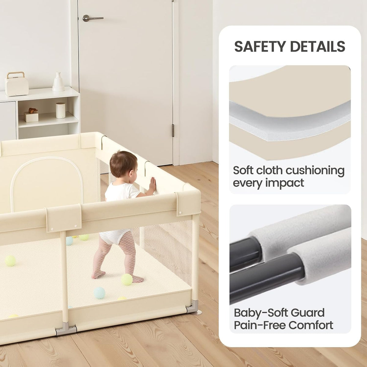 Uanlauo Baby Playpen - Safe 47x47in Indoor Playpen for Babies & Toddlers with Storage Bag & Breathable Mesh