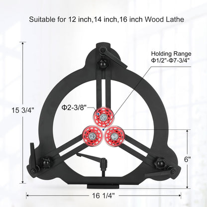 Woodturning Steady Rest for 12inch,14inch and 16inch Lathe Swing, Woodworking Steady Rest, 3-Point Adjustable Woodturning Steady Rest for 12inch,14inch and 16inch Swing Medium Size Lathe
