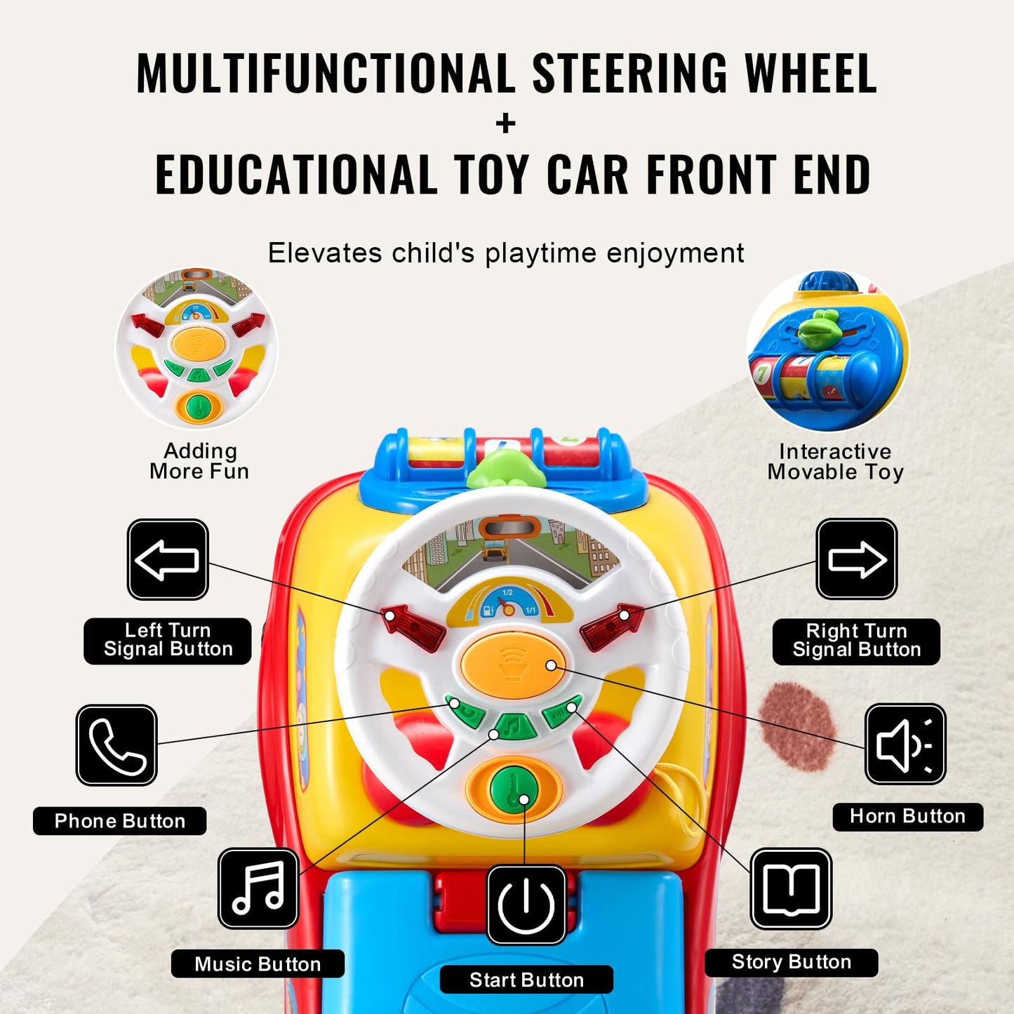VEVOR Ride On Push Car for Toddlers, Ages 19+ Months, Ride Racer, Sit to Stand Toddler Ride On Toy, Kids Ride On Car with Music Steering, Horn & Under Seat Storage, Ride On Toy for Boys Girls,