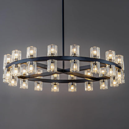 Plsintly Modern Black Crystal Chandelier,36" K9 Crystal Chandeliers for Dining Room Over Table,Wagon Wheel Chandeliers for Dining Room,Living Room,Foyer,Includes 36XG4 Bulbs