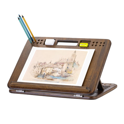 StrongTek Bamboo Table Easel, 16 x 12 Inch Adjustable Drawing Board, 6-Position Desktop Drafting and Sketching Board with Handle and Back Storage for Drawing, Painting, Reading and Writing