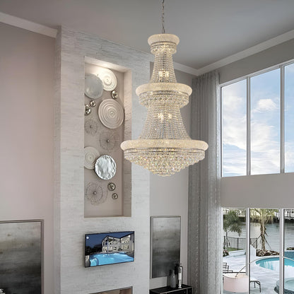 Homeooze 31 - Light Large Empire Crystal Chandelier for High Ceiling Foyer Entryway Staircase Living Room Dining Room Chrome Finish