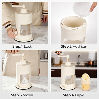 Manual Ice Shaver Hand Crank Ice Crusher - Dual Base (Vacuum Suction & Non-Slip Ring), Food Grade Snow Cone Maker (Vacuum suction cup)