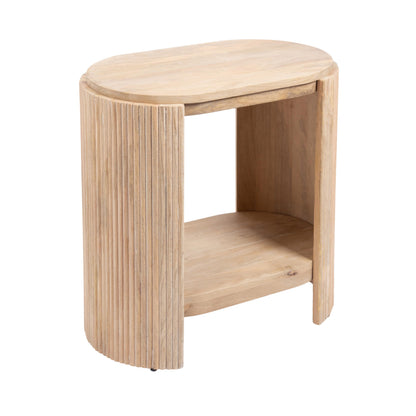 Kate and Laurel Cakora Modern Capsule Ribbed Mango Wood Side Table, 22 x 13 x 22, Light Natural, Boho Decorative Two-Tier End Table for Use as a Bedroom Nightstand or Living Room Plant Stand