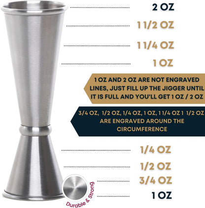 BARIANTTE Cocktail Jigger for Bartending, 2 oz 1 oz Japanese Measuring Shot Glass - Silver