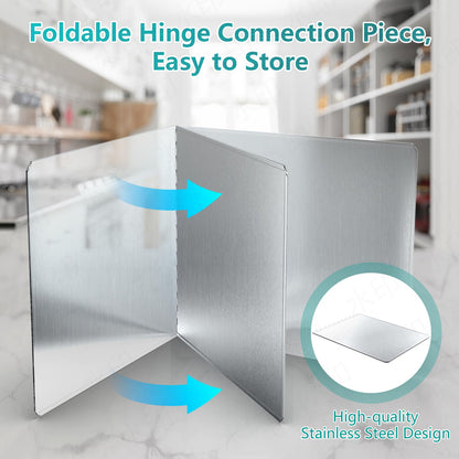 18"x16" Stove Splash Guard 2 Pack, Foldable Stainless Steel Backsplash, Heat Insulation Oil Splash Protector with Edge Guard for Kitchen Countertop