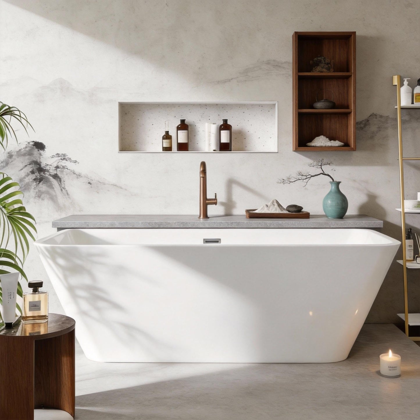 GarveeHome 66'' Acrylic Freestanding Bathtub, Deep Soaking Tub with Non-Slip Base, cUPC Certified Free Standing Tub, Chrome Drain Bath Tub, Modern Tub for Bathrooms, White