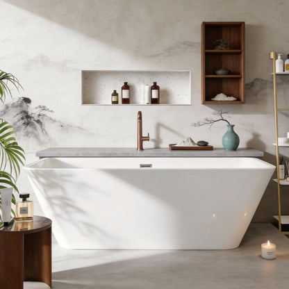 GarveeHome 66'' Acrylic Freestanding Bathtub, Deep Soaking Tub with Non-Slip Base, cUPC Certified Free Standing Tub, Chrome Drain Bath Tub, Modern Tub for Bathrooms, White