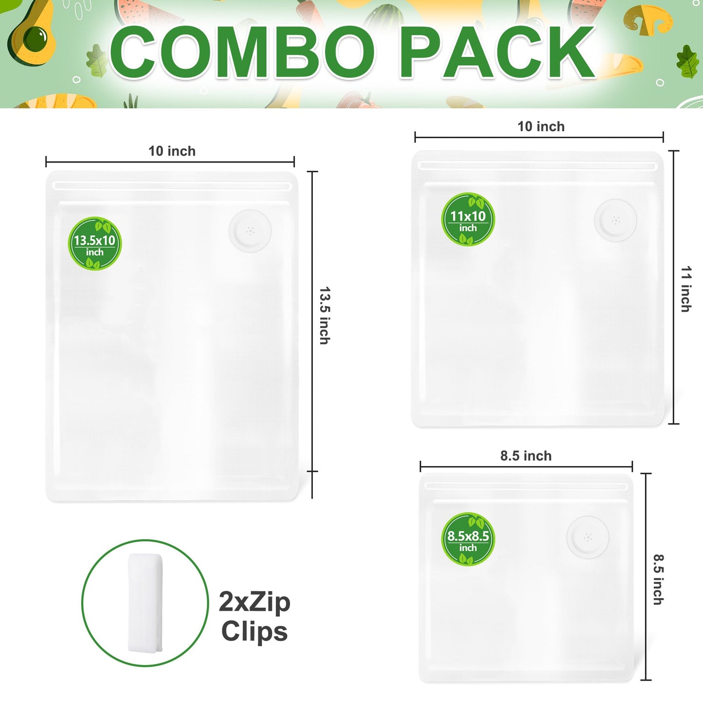 FIRAWER Reusable Vacuum Sealer Bags - BPA-Free, Leakproof Food Storage Bags for Sous Vide, Freezer & Meal Prep | Compatible with Most Vacuum Sealers (8.5 * 8.5in Bags 12Pcs)