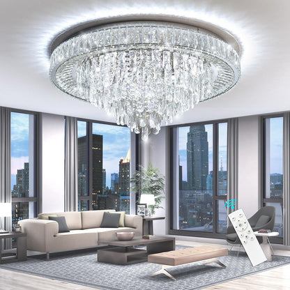 dolria Modern Chandeliers for Living Room Crystal Ceiling Light Fixture LED Dimmable Lamp with Remote Pendant Lighting Flush Mount Ceiling Lighting for Dining Room Bedrooms