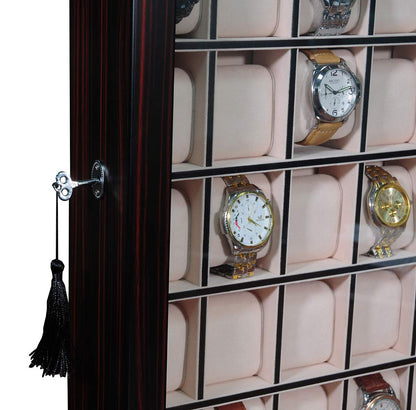 TIMELYBUYS 30 Piece Ebony Wood Watch Display Wall Hanging Case and Storage Organizer Box and Stand Father's Day Gift
