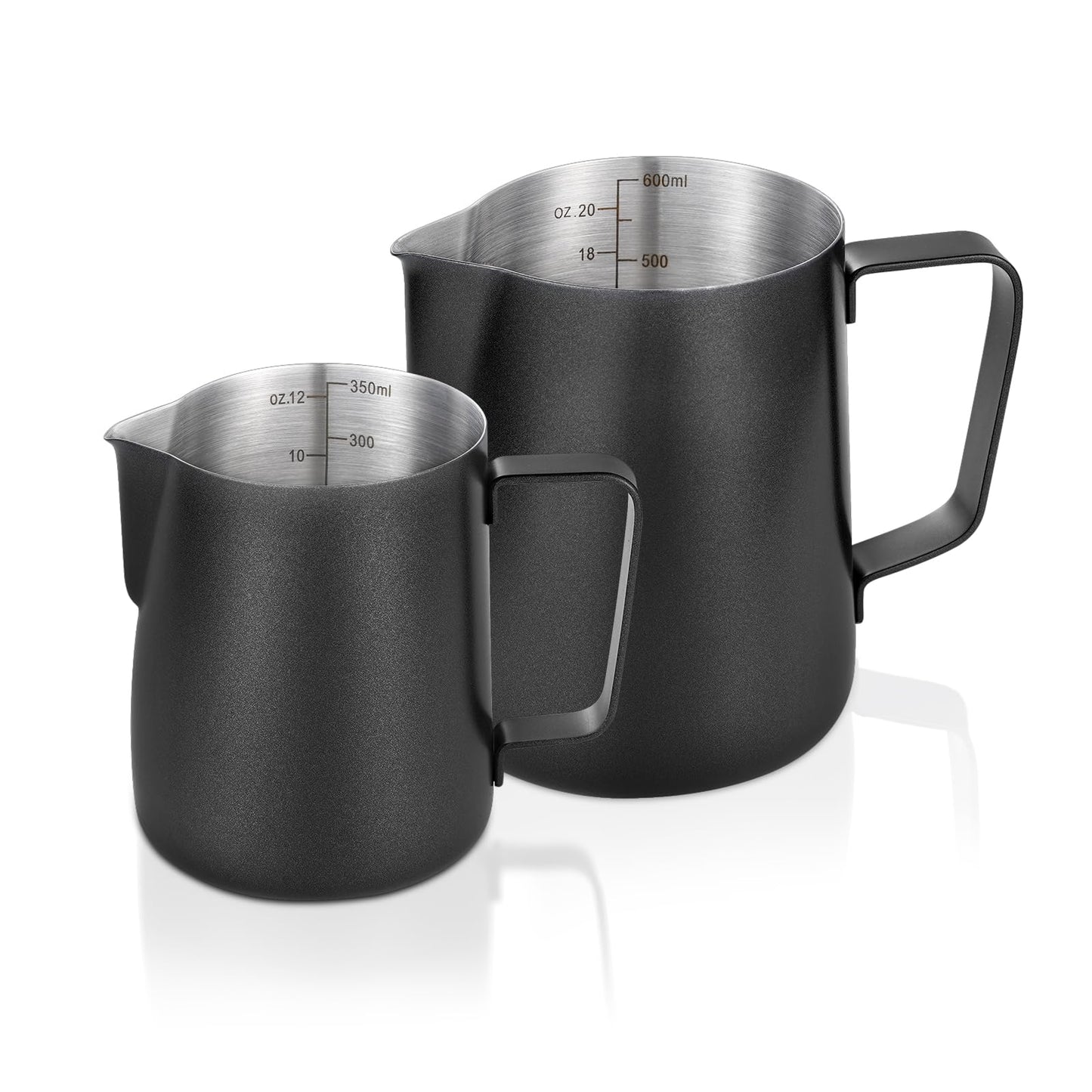 2 Pack Matte Black Milk Frothing Pitcher, 12oz/350ml & 20oz/600ml Espresso Steaming Pitcher, Stainless Steel Milk Frother Steamer Cup, Perfect for Espresso Coffee Cappuccino Latte Art