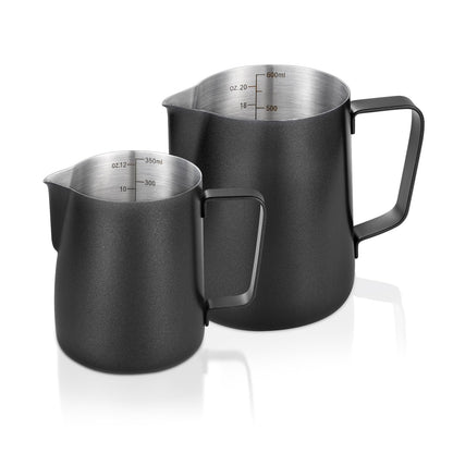 2 Pack Matte Black Milk Frothing Pitcher, 12oz/350ml & 20oz/600ml Espresso Steaming Pitcher, Stainless Steel Milk Frother Steamer Cup, Perfect for Espresso Coffee Cappuccino Latte Art