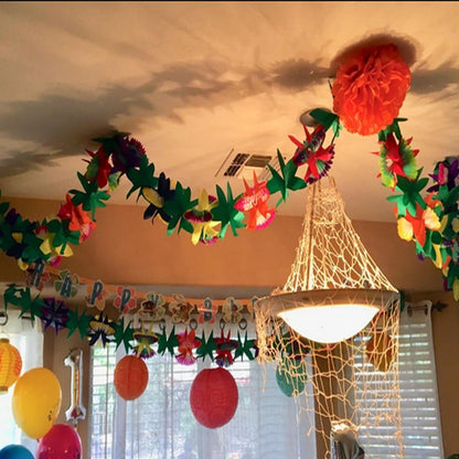 BUSOHA (3 Pack) Tissue Flower Garland - 12 Feet Long Tropical Multicolored Paper Garland Flower Banner for Hawaiian
